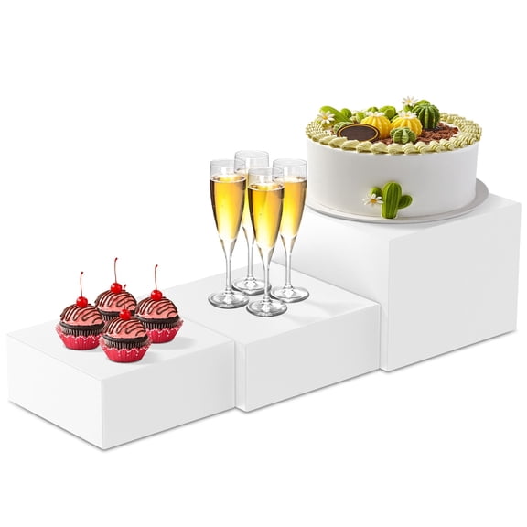 FKSZLL 3PCS Acrylic Buffet Risers White Food Display Stands with Hollow Bottoms Reusable Nesting Catering Dessert Stand Collectibles Jewelry Display Stand for Party (6.9", 7.7", 8")