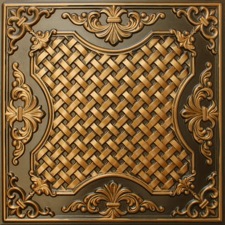Dundee Deco's Rustic Antique Gold Traditional Glue Up/Drop In Ceiling Panels, 2 ft. X 2 ft. (4 sq ft.) each, Pack of 50