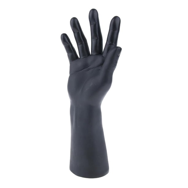 Mano de maniquí masculino realista de vinilo suave invertida, expositor independiente Negro