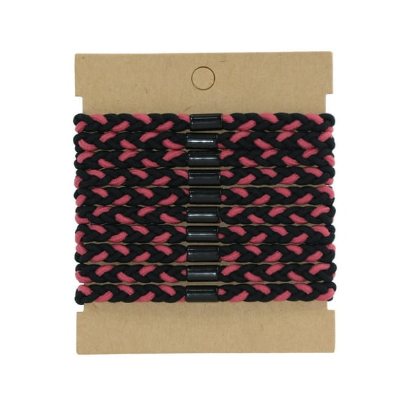 Queilt Braided Mens Hair Ties - For Buns Curly Thick Dense Hair Elastic Hair Ties | No damage Crease Breakage Man Bun Hair Tie Men with Long Hair | Perfect hairtie For Men, 10 pcs( Red Black)