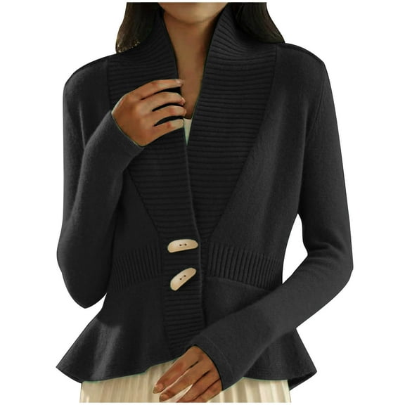 STETMN Ribbed V-Neck Sweater for Women Vintage Ruffle Hem Tops Lightweight Ruched Cardigan