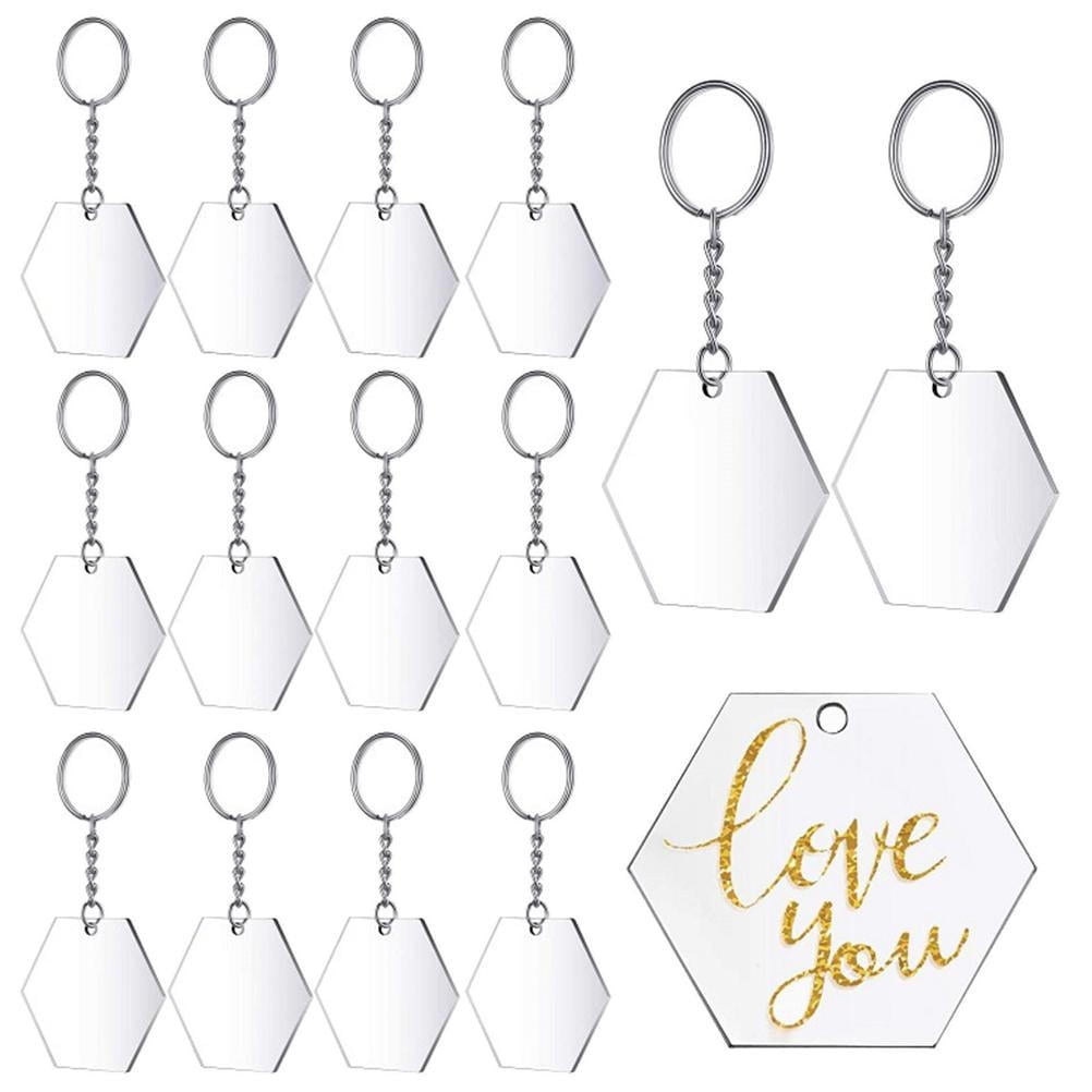 24 Pcs Acrylic Keychain Blanks Clear Acrylic Blanks Hexagon Shape Plain