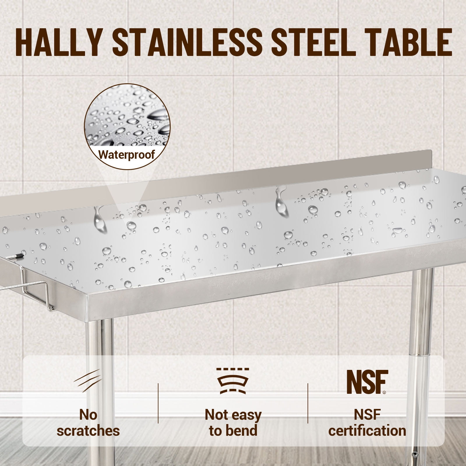 OUTGOODS Stainless Steel Work Table 48"x24" w/ Adjustable Shelf, NSF Commercial Grade