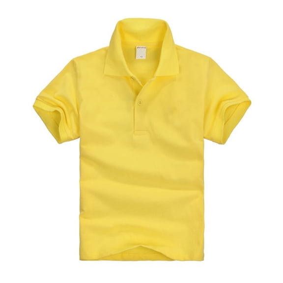 Short Sleeve Polo Shirt Solid Color Casual Top Breathable Uniform for Student Office Summer Wear Golf Sport Tee Yellow 140