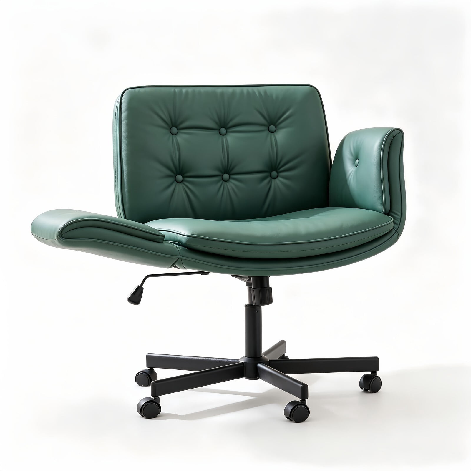Kelno Criss Cross Office Chair with Wheels Armrests 300lbs Capacity Height Adjustable PU Leather Wide Desk Chair Swivel Vanity Chair, Green