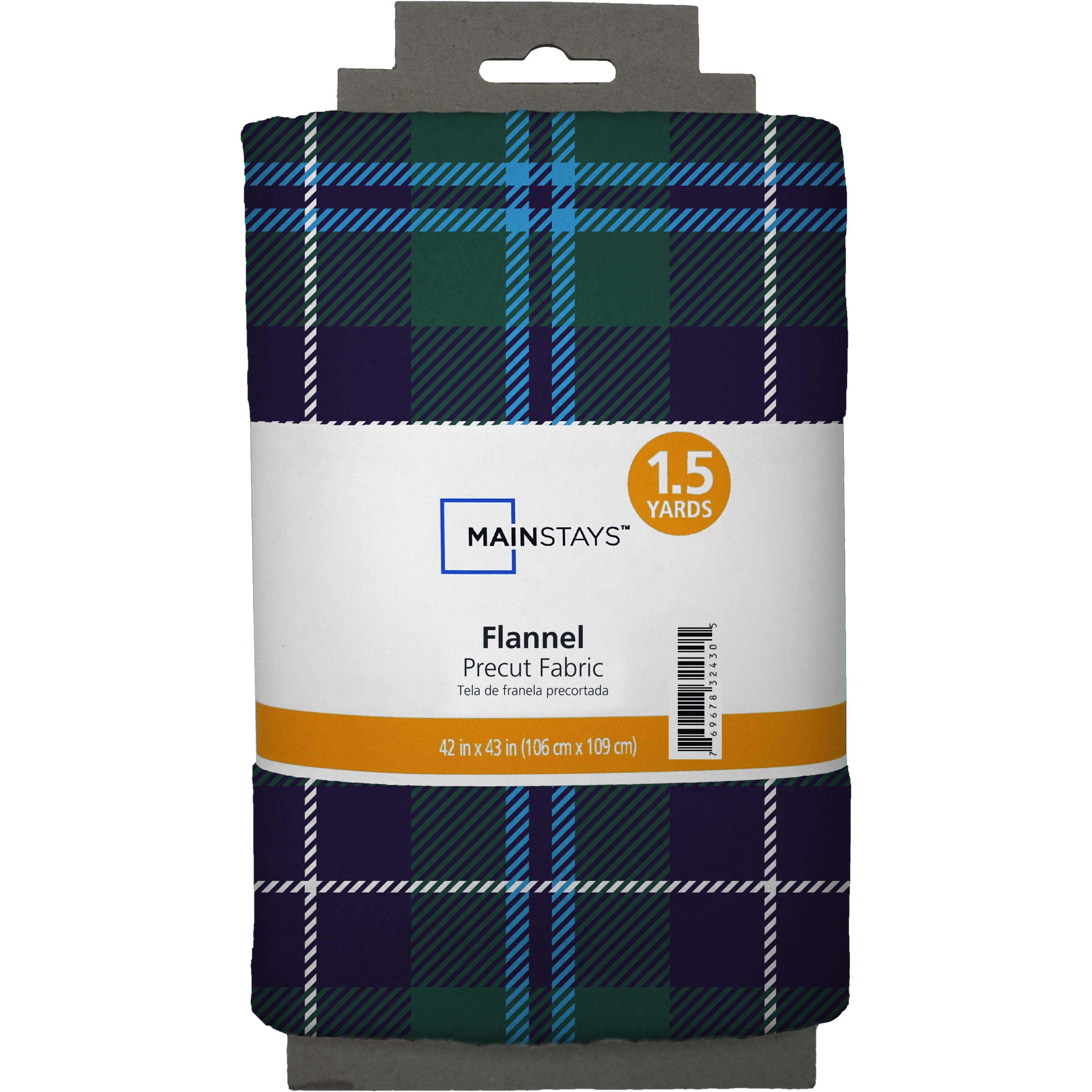Mainstays 1.5 Yards 100% Cotton Light-weight Flannel Plaid Check, Green, 42" Wide for Crafts