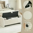 thumbnail image 5 of 44'' Corduroy Storage Ottoman Bench, Upholstered Storage Bench End of Bed for Bedroom, Linear Bed Bench with Safety Hinge, Living Room, Entryway, Beige, 5 of 14
