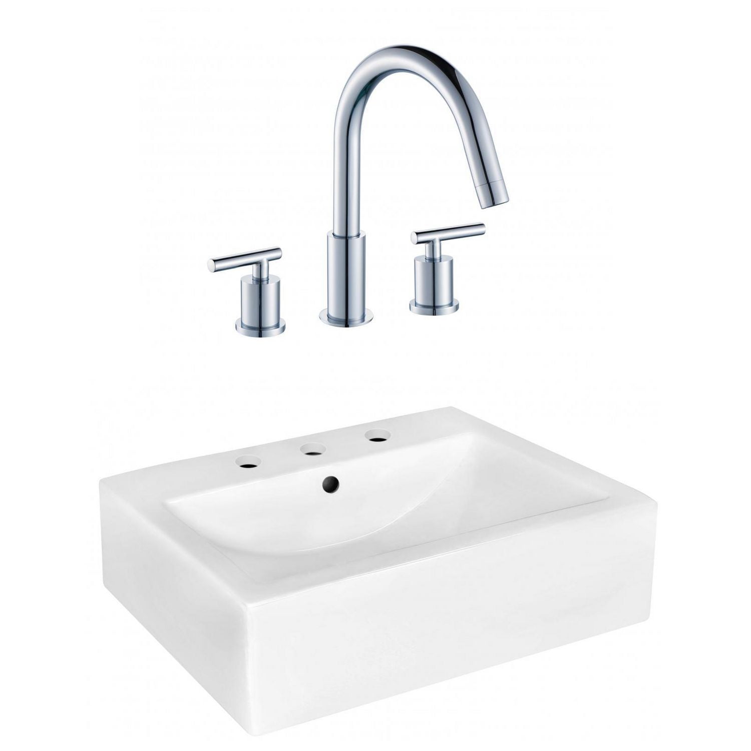 American Imaginations -in. W Wall Mount White Bathroom Vessel Sink Set For 3H8-in. Center Faucet AI