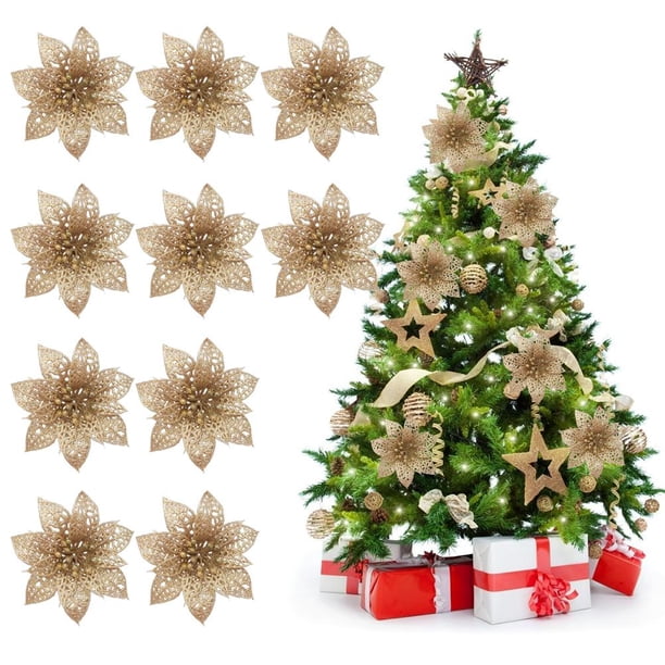 Navidad Reutilizable De 10Cm, Flores Artificiales Huecas Dobles, Decoración De Navidad, Adorno Para Árbol De Navidad Cateissary HA043610-03