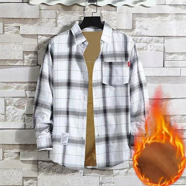 Chaqueta informal Augper para hombre, con forro polar y sherpa, de franela a cuadros y botones, para exteriores