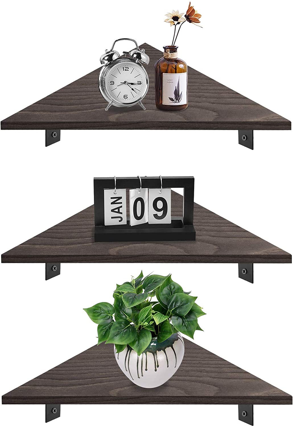 Set of 3 Decorative Rustic Solid Wood Wall Storage Shelf for Bedroom Living Room 