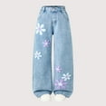 thumbnail image 2 of Gubotare Bootcut Jeans for Girls Kids Girls Casual Denim Ripped Jeans Solid Color Wide Leg Pants with Multi-pockets Size 9-10 (Light Blue,9-10 Years), 2 of 8