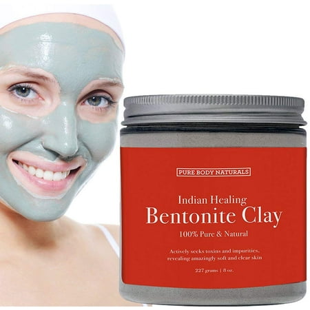 Sodium Bentonite Clay Mask, 100% Pure Indian Healing Clay Bentonite Powder for Detox Face Mask, Bath Soak and DIY, Deep Pore Cleansing for Acne - by Pure Body Naturals, 8.8