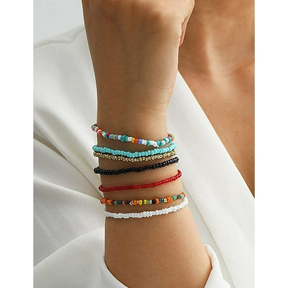 Colorful Beaded Bracelets for Women Bohemian Stackable Stretch Bracelets for Tee