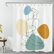 HVEST Abstract Minimalism Shower Curtain, Line Girl Shape With Irregular Geometry,White Bathroom Shower Curtain Polyester Fabric Decor Curtain with Hooks, 60X72 inch