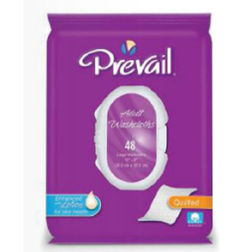 Prevail Quilted Cotton Adult Disposable Large (12'' x 8'') Washcloths with Lotion 144 Count
