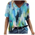 thumbnail image 1 of Birdeem T-Shirt à Col en V pour Femmes, Mode Décontractée, Grande Taille, Imprimé de Fleurs Pittoresques, 1 of 3