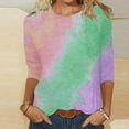 thumbnail image 2 of Jinhomg 3/4 Length Sleeve Tunic Tops for Women 2026 Trendy Tie Dye Print Crew Neck Tees Loose Comfy Going Out Wear Casual Pullovers Green XXL, 2 of 6