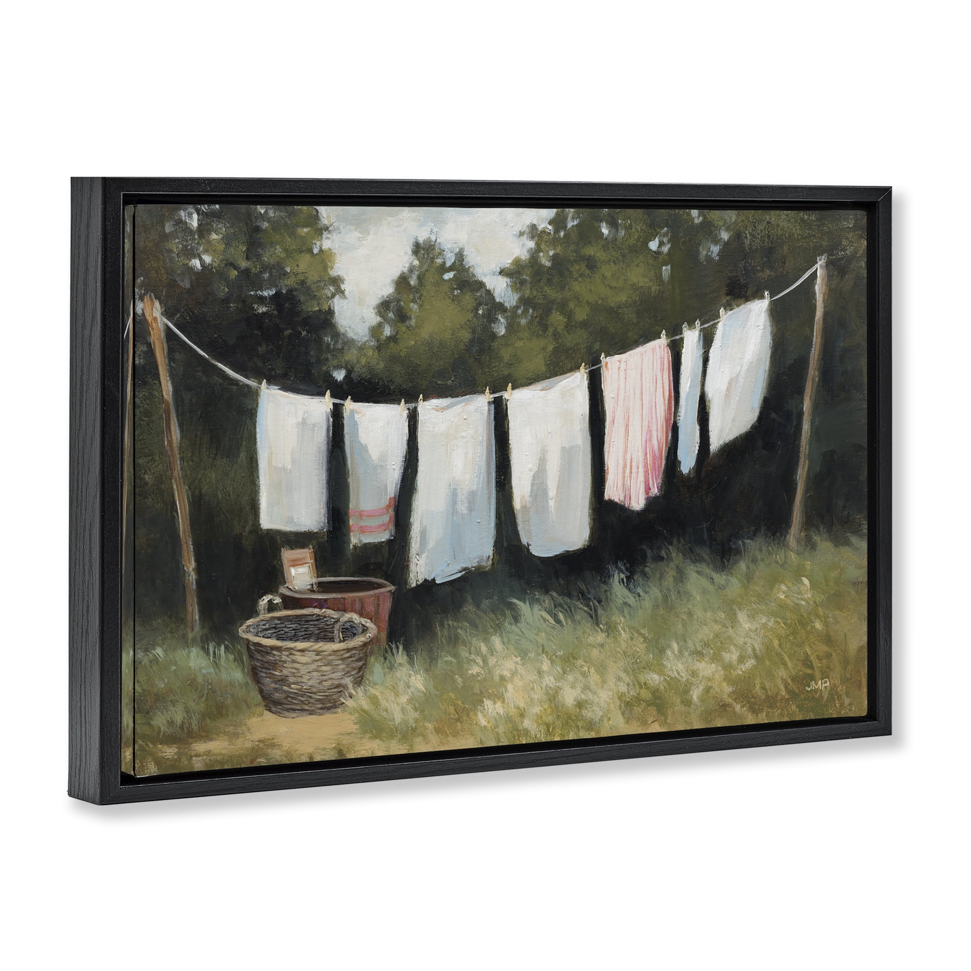 Stupell Industries Laundry Out To Dry Bath & Laundry Painting Black Floater Framed Canvas Art Print Wall Art, 25 x 17