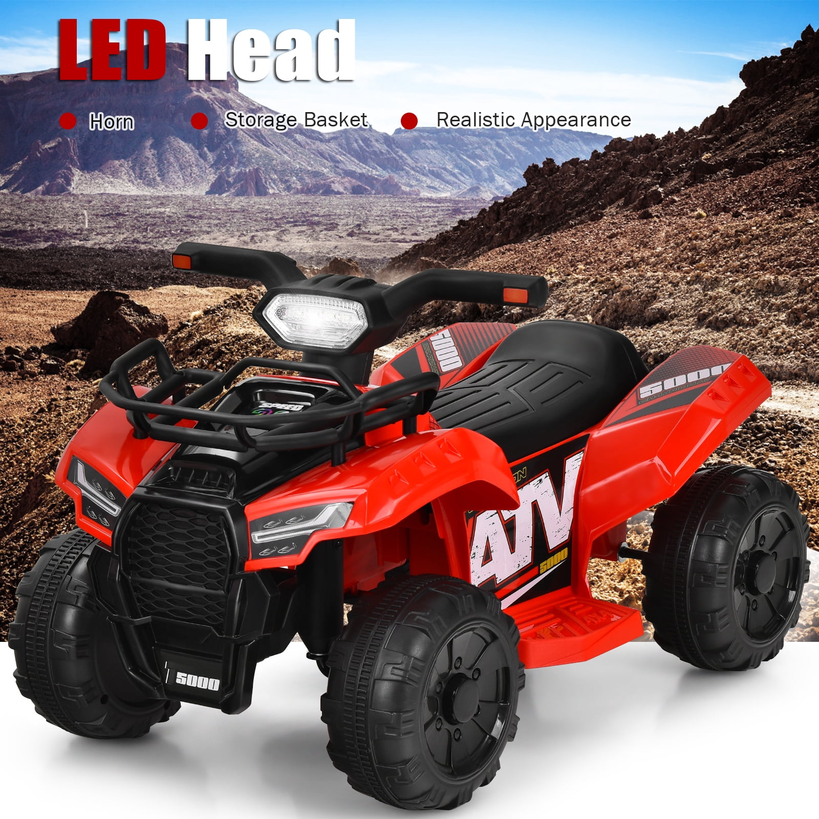 Infans 6V Kids ATV Quad Electric Ride On Car Toy Toddler w/LED Light&MP3 Rose