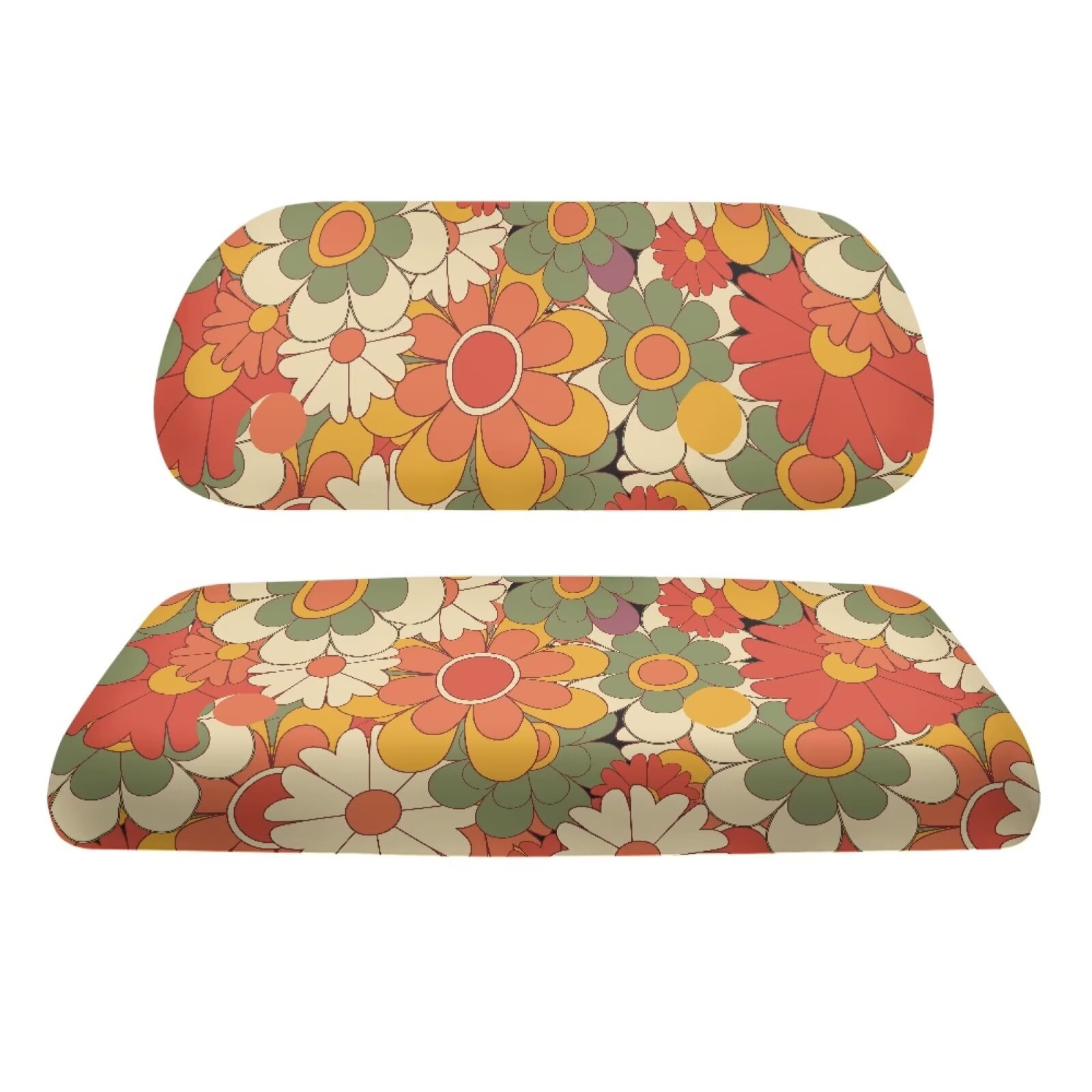 Uorisanigo Golf Cart Seat Cushions Front Durable Golf Cart Seat Cushion Pad Hippie Flower Printing Non-Slip Golf Cart Seat Protector Adjustable Straps Golf Cart Accessories