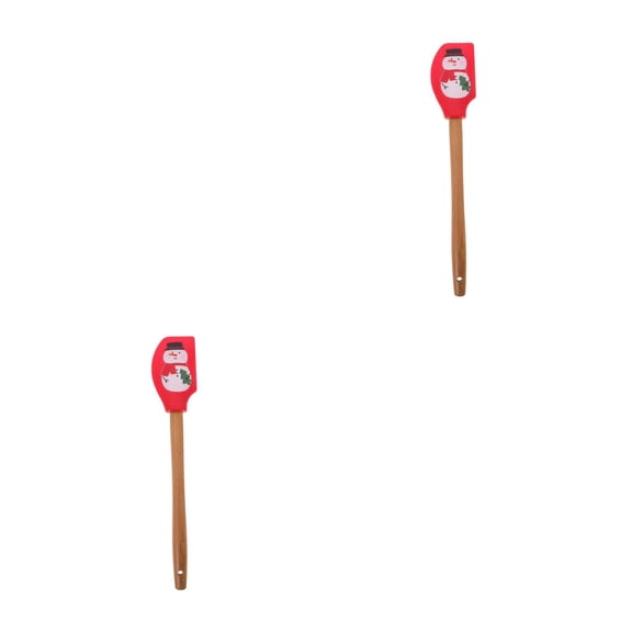 Masteelf 2pcs Cute Snowman Silicone Spatula With Wooden Handle Cake Decorating Spatula For Christmas Baking Cake Decorating Cream Nonstick Kitchen Utensil