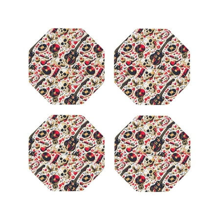 

Tideii Guitar Skull rock for Leather Coasters 4 Pieces Anti-fouling and Anti-scalding Decorative Coasters Suitable for Restaurants Kitchens Coffee Shops-Octagon