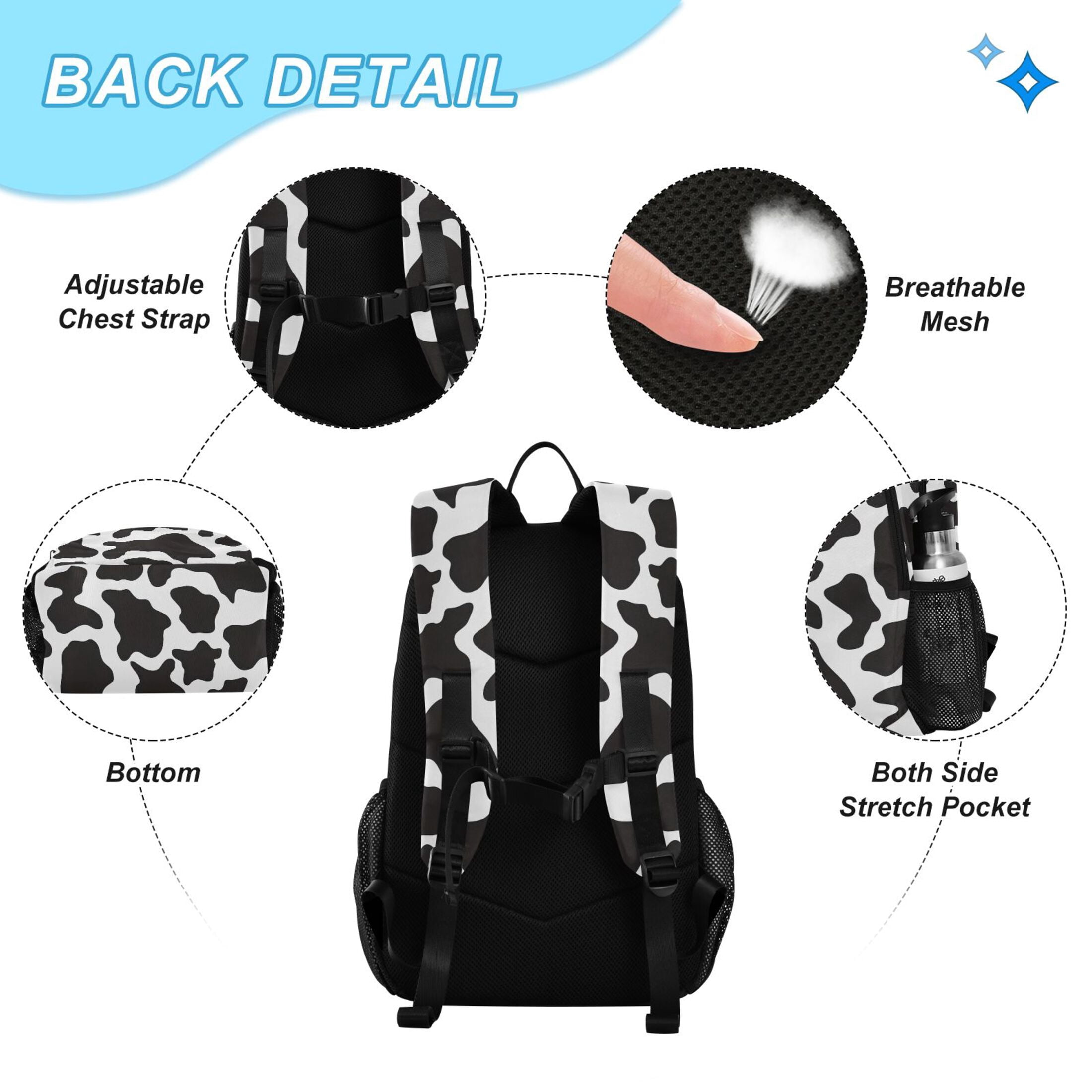 ALAZA Cow Print School Backpack Lunch Box Set Student Bookbag