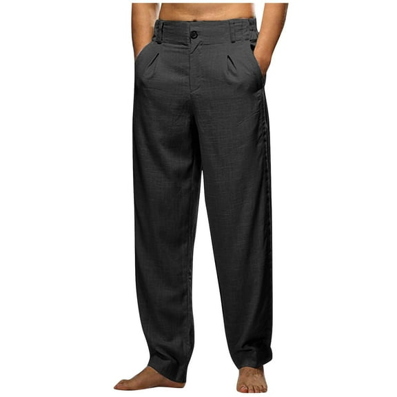 Lovskoo Men's Dress Panst Flat Front Casual Loose Straight Leg Solid Color Pleated Front Pocket Pants Black