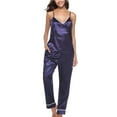 thumbnail image 1 of Douhoow Women Solid Color Pajamas Set Sleeveless V Neck Top Long Pants Summer Sleepwear Nightwear, 1 of 8