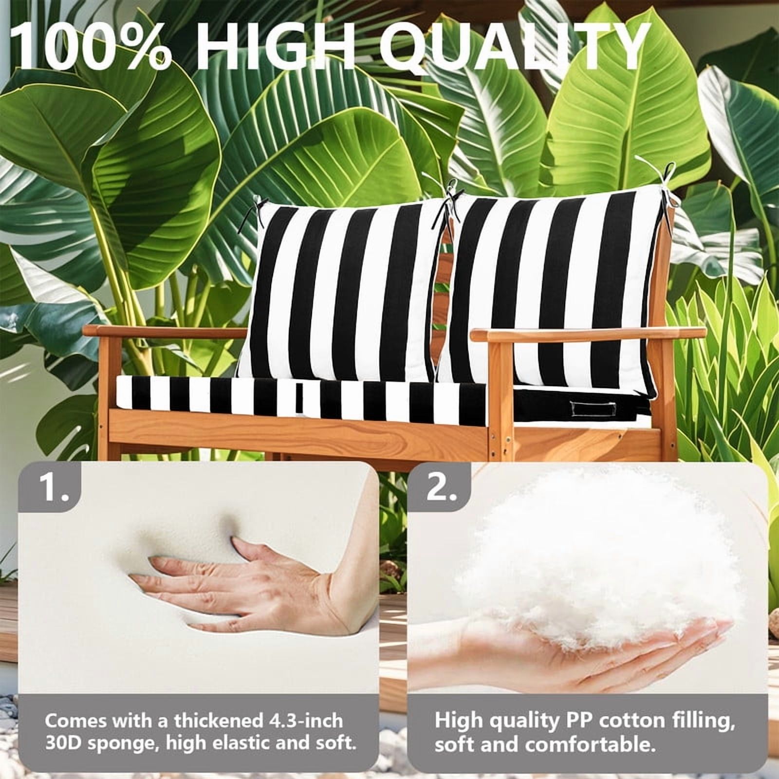 SDJPOI 2 Set Outdoor Deep Seat Cushions, 24"x24"X4.3" Waterproof Fade-Resistant Patio Furniture Cushions with Removable Covers & Adjustable Ties for Chairs, Sofa, Couch