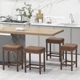 thumbnail image 4 of Gymax Bar Stool Set of 4 24-Inch Counter Height Saddle Stools w/ PU Leather Upholstery Brown, 4 of 10
