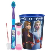 Frozen 3 Piece Oral Hygiene Bundle with Extra Soft Frozen Manual Toothbrush, 2 Minute Brushing Timer, and Frozen Themed Mouthwash Rinse Cup