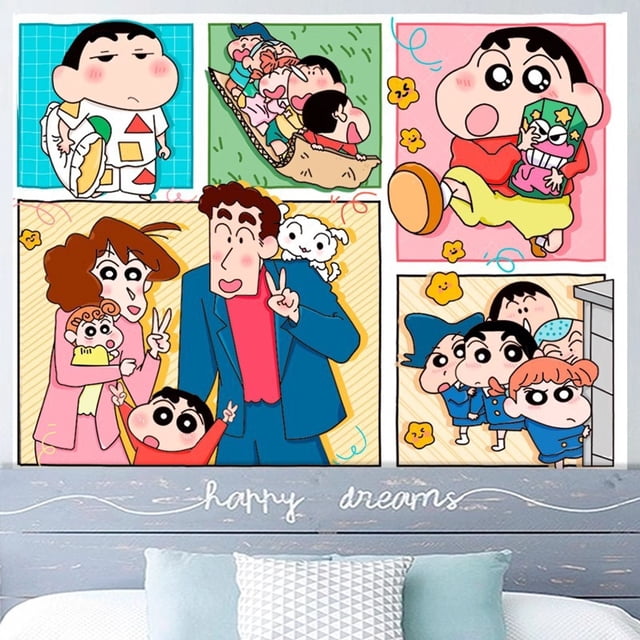 Tapiz para colgar en la pared, diseño de la familia Shin Chan, 100 x 150 cm
