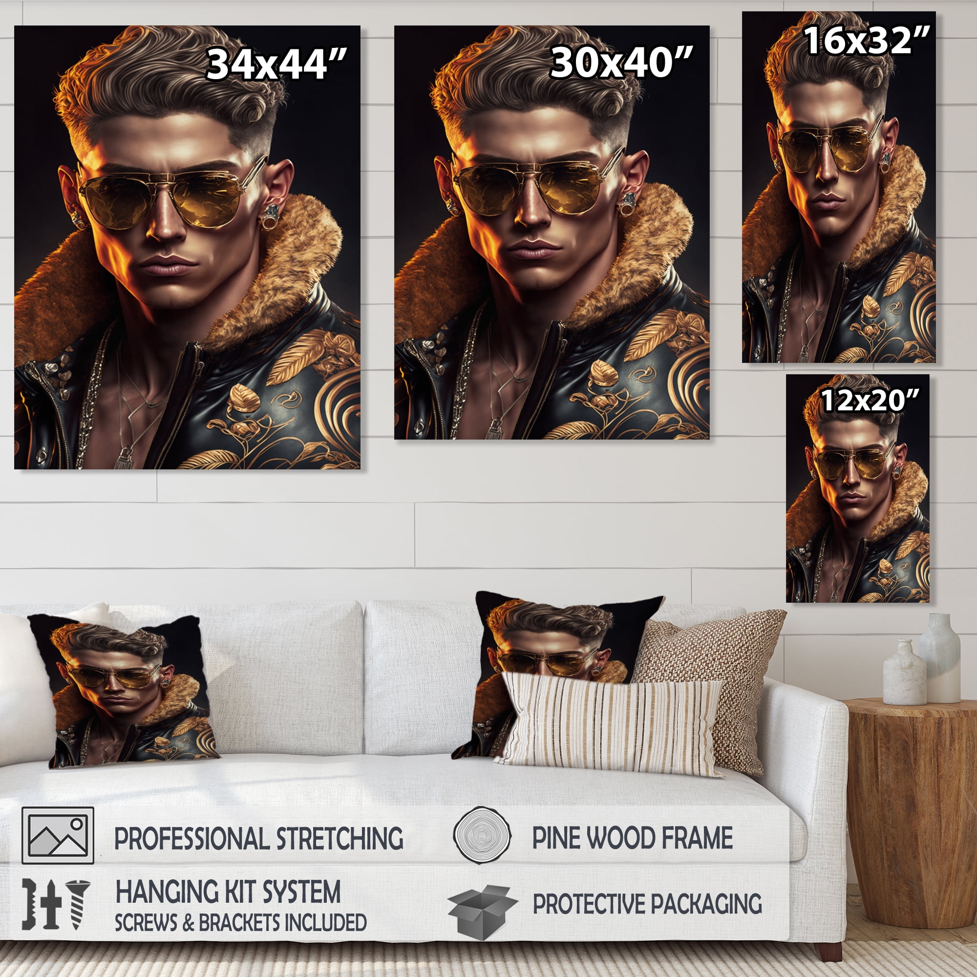 Designart Fashion Muscular Man With Sun Glasses I Canvas Wall Art