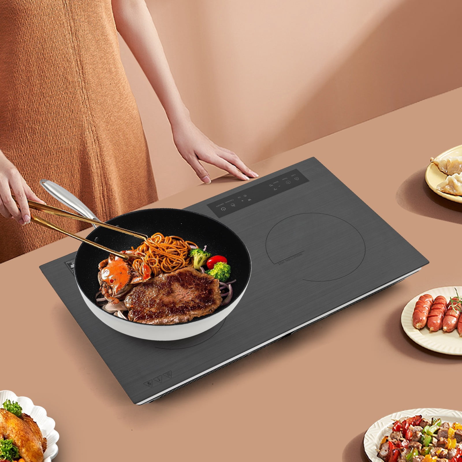 60*36*8cm Tabletop Black&Grey Electric Hot Plate Portable Induction Cooktop Countertop with Long Power Cord