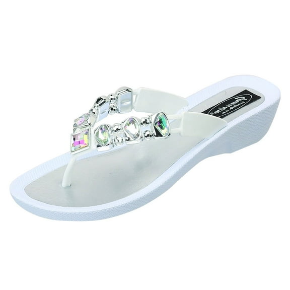 GRANDCO Women's "AB" Deluxe Thong Sandal, Color: White (27233E-WT)