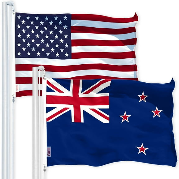 G128 Combo Pack: USA American Flag 3x5 Ft 150D Printed Stars & New Zealand Flag 3x5 Ft 150D Printed
