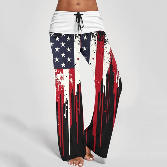 Patlollav Independence Day Pants for Women Elastic Waist Leisure Tie Straight Leg Pants