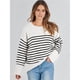 thumbnail image 5 of Suéter Informal de Punto Afelpado de Larga Extragrande para Mujer, Ropa de Otoño Rayas Blancas y Negras L, 5 of 9