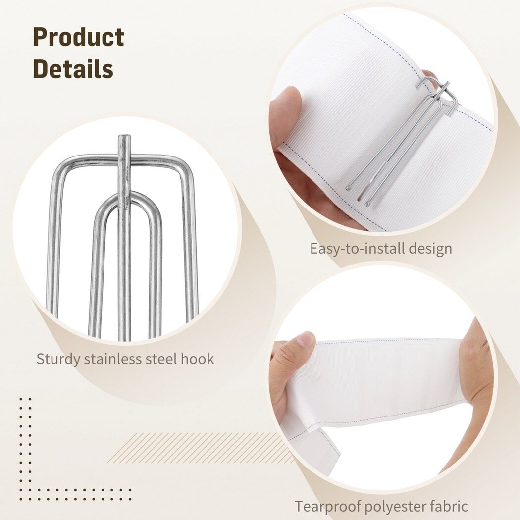 Marcoborthers Curtain Pleating Tape 20 Yards White With 100 Stainless Steel Hooks - British Style Pleat Maker