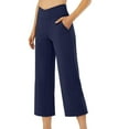 thumbnail image 2 of Womens Capri Pants Petite Tummy Control Breathable 7/8 Length Pants Wide Leg Cross Waisted Soft Trendy Gaucho Pants with Pockets Navy S, 2 of 6