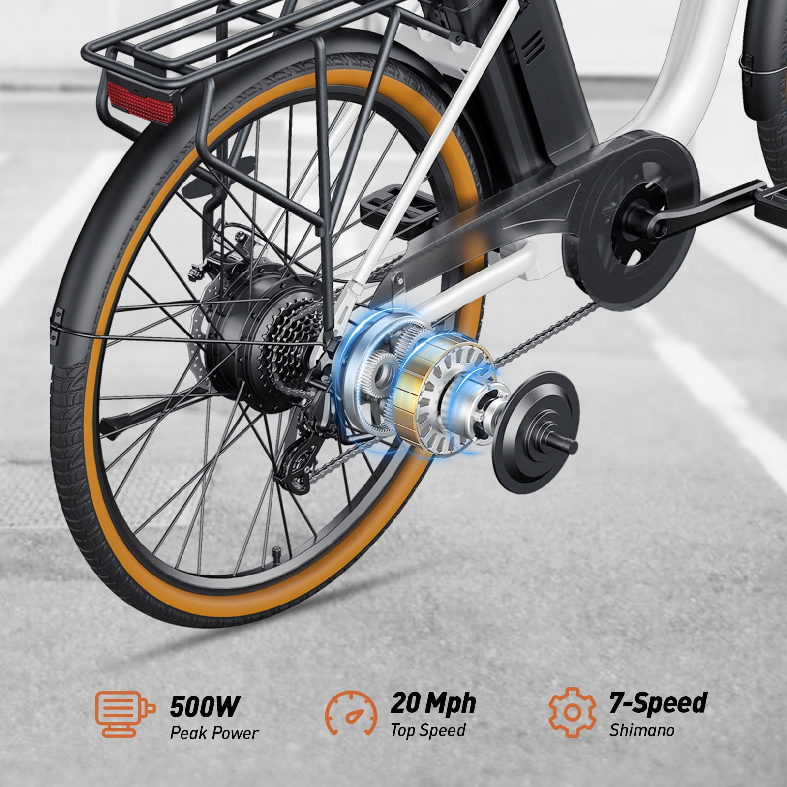 DYU 26" Commuter Electric Bike for Adults, Peak 500W 36V 15.6AH, Pedal-Assist, Shimano 7-Speed, Cruiser City E Bike UL2849