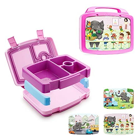 LUNCHART Lunch Box for Kids - Insulated Bento Lunch Box with Art Inserts  and Cooler Compartment for Ice Packs - Dishwasher Safe, Removable Tray 