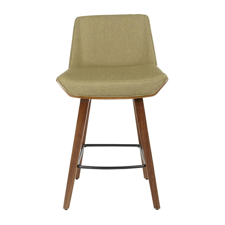 Corazza Mid Century Modern Counter Stool in Walnut Wood and Green Fabric by LumiSource Walmart