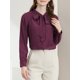 thumbnail image 5 of Camisa de moda de manga larga con cuello de lazo para mujer, decoración de botones, color vino, 5 of 7