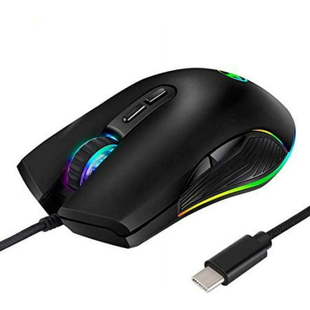 USB C Mouse Ergonomic Type C Wired Mouse RGB Gaming Mouse Optical Mice with 4 Backlight Modes up to 3200 DPI for MacBook Pro, Matebook X, MacBook 12", Chromebook, HP OMEN, More USB Type C Devices