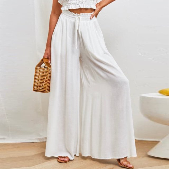 Falda Pantalones de pierna ancha para mujer Pantalones de cintura elástica de moda Pantalones femeninos simples (Blanco S) Kuymtek Blanco T S para Mujer