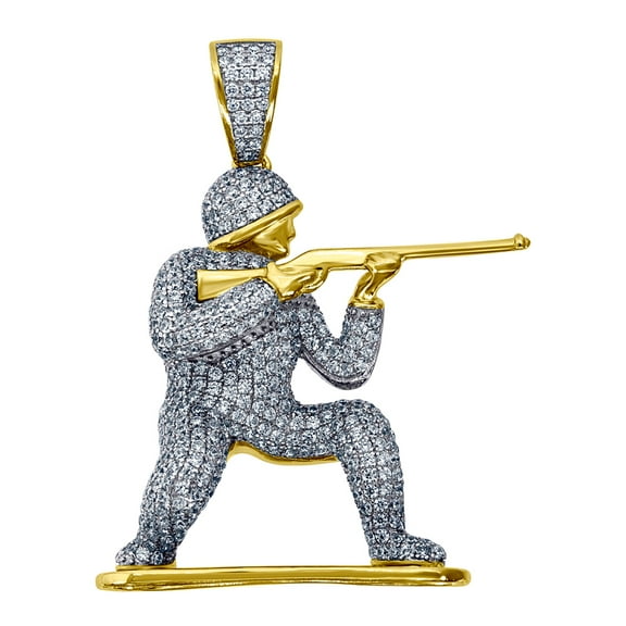 Yellow-tone 925 Sterling Silver Mens Round Cubic Zirconia Soldier Cluster Charm Pendant Necklace for Men
