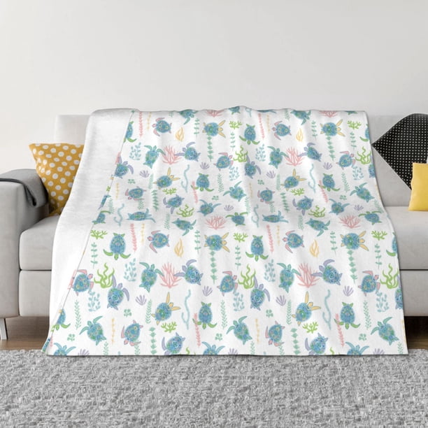 Balery Sea Turtle Manta de Franela con Dibujo, Lujo Ultra Suave y Cálido, Antipelusa y Resistente a las Arrugas para Cama, Sofá, Camping -60"x50"